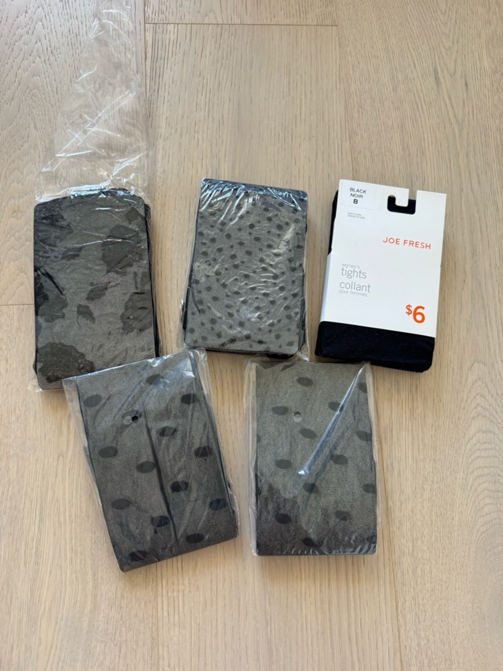 3/$30 Joe Fresh Black Hosiery Tights - polka dot, black, floral print
